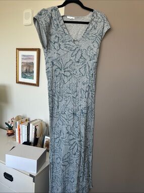 Skin Grey Patterned Ribbed Maxi Dress